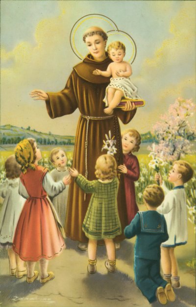 Assisi Szent Ferenc a kis Jézussal és a gyermekekkel (színes litográfia) alkotó: European School