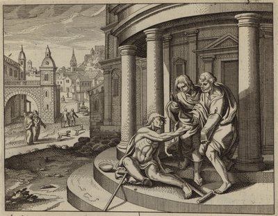 Szent Péter meggyógyít egy sánta koldust Jézus Krisztus nevében (metszet) alkotó: European School