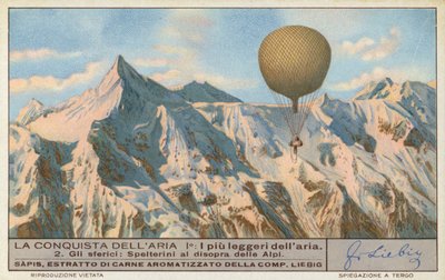 Eduard Spelterini svájci léghajós repül az Alpok felett (chromolitho) alkotó: European School