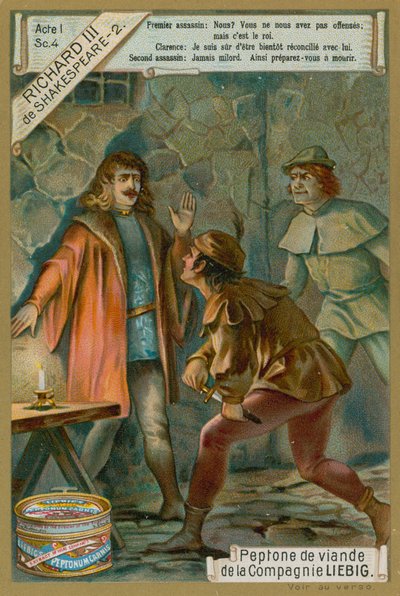 Clarence hercege és bérgyilkosai, I. felvonás, IV. jelenet William Shakespeare „III. Richard” című művéből (chromolitho) alkotó: European School