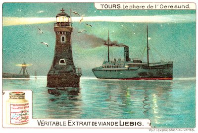 Oresund világítótornya, Dánia és Svédország között (chromolitho) alkotó: European School
