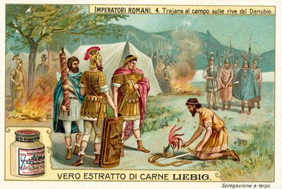 Traianus római császár a Duna partján táborozott (chromolitho) alkotó: European School