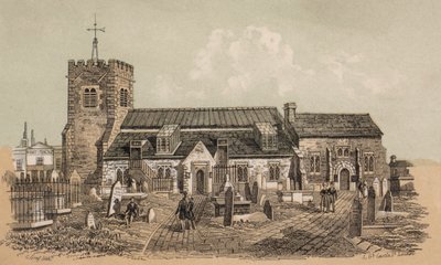 A plébániatemplom, Brighton, Sussex (színes lithó) alkotó: European School