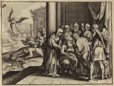 Tóbiás, aki visszaadja apja, Tobit látását (metszet) alkotó: European School