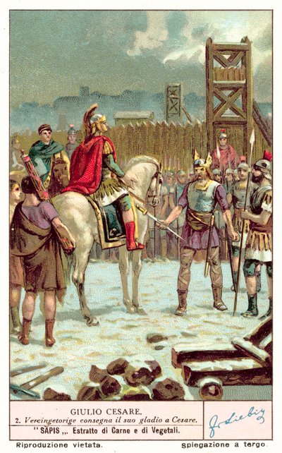Vercingetorix átadja kardját Julius Caesarnak Alesia ostroma után, ie 52-ben (chromolitho) alkotó: European School