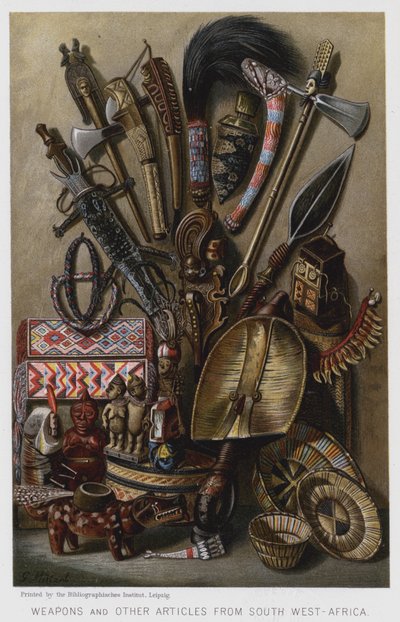 Fegyverek és egyéb cikkek Délnyugat-Afrikából (chromolitho) alkotó: European School