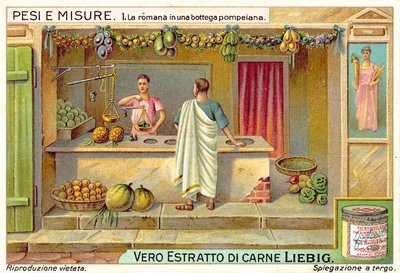 Gyümölcsmérés egy pompeii boltban (chromolitho) alkotó: European School