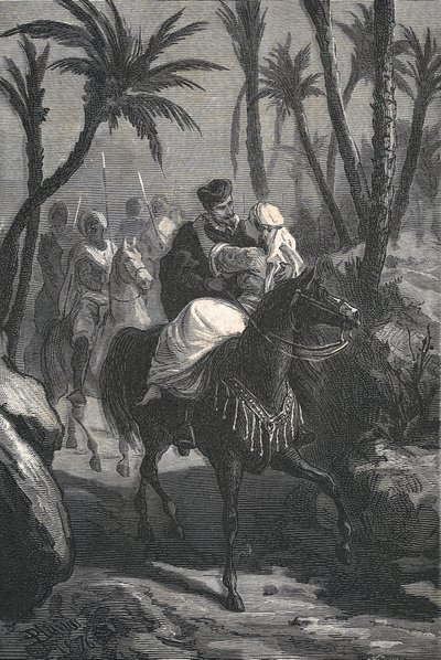Cervantes lovon ül egy nővel egy oázisban alkotó: Eusebio Planas