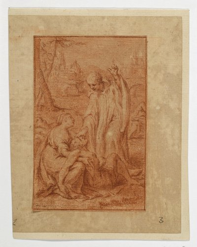 Ein Heiliger heilt einen Kranken oder erweckt einen Toten (?) alkotó: Eustache Le Sueur