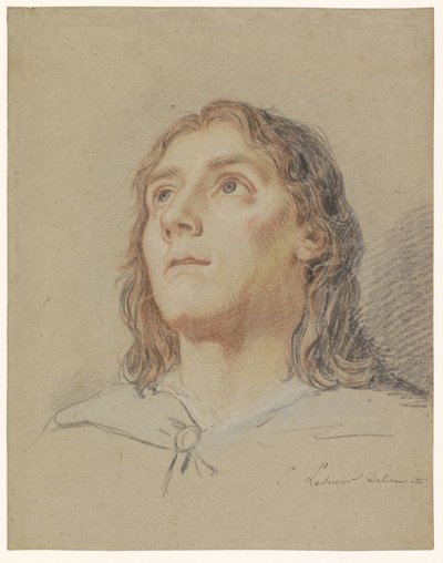 Egy mutatós, hosszú hajú fiatal feje alkotó: Eustache Lesueur