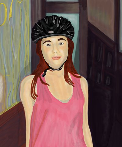 Ava biciklis sisakban, Brooklyn (digitális művészet) alkotó: Evan Sklar