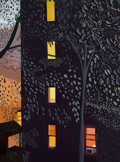 Éjszakai épületek hátulja Brooklyn (digitális művészet) alkotó: Evan Sklar