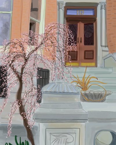 Virágzó cseresznyefa, Brooklyn, 2017 (kézzel rajzolva egy iPad-en, Apple ceruzával) alkotó: Evan Sklar