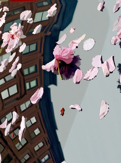 Cherry Blossoms Blown On Car Windsheild (digitális művészet) alkotó: Evan Sklar