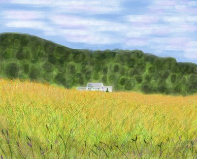 Field and Farmhouse In Vermont, 2018 (kézzel rajzolva iPad-en Apple ceruzával) alkotó: Evan Sklar