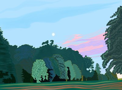 Hyde park hajnalban (digitális művészet) alkotó: Evan Sklar