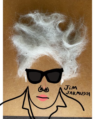 Jim Jarmusch (kollázs rajz) alkotó: Evan Sklar