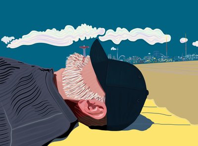 Szakállas férfi a Coney Island Beach-en (digitális művészet) alkotó: Evan Sklar