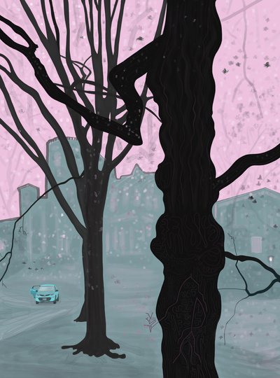 Régi fa, régi ház és autó, Brooklyn (digitális művészet) alkotó: Evan Sklar
