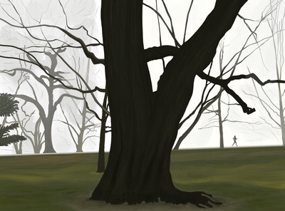 Fa és kocogó. Kora reggel. Prospect park (digitális művészet) alkotó: Evan Sklar