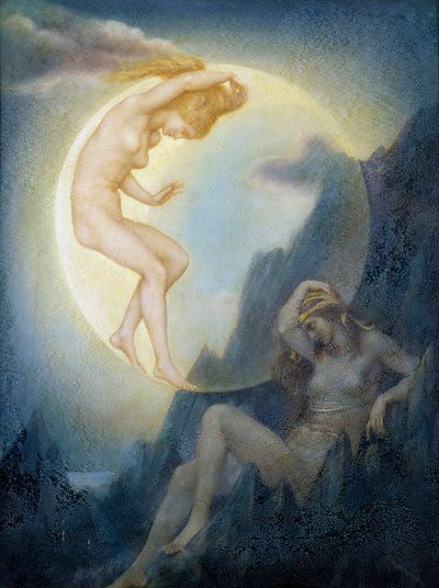 Symbolisme : "La Terre endormie et la Lune se reveillant" (Az alvó Föld és az ébredő Hold) Peinture de Evelyn De Morgan (1855-1919) (pre-raphaelite) Collection privee alkotó: Evelyn De Morgan