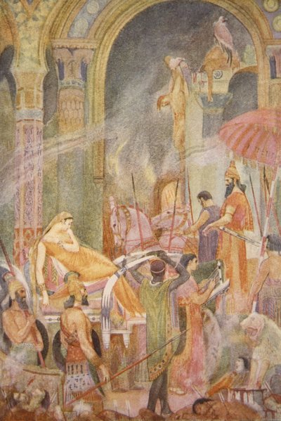 Sarrapanu elfogása II. Tiglath-Pileser, illusztrációja Lewis Spence „Babilónia és Asszíria mítoszai és legendái” című könyvéből alkotó: Evelyn Paul