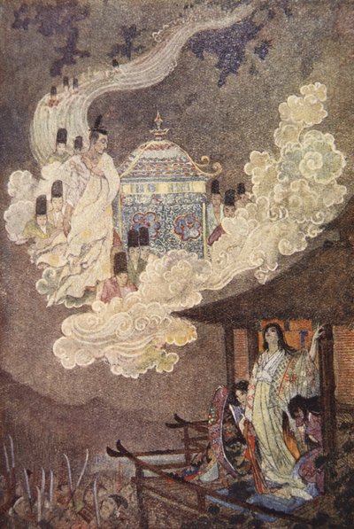 A Holdnép követeli a Lady Kaguyát, illusztrációja F Hadland Davis „Japán mítoszai és legendái” című könyvéből alkotó: Evelyn Paul