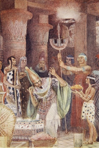 A rammpsiniták kincses kamrája, illusztráció az ókori Egyiptom mítoszaiból, Lewis Spence alkotó: Evelyn Paul