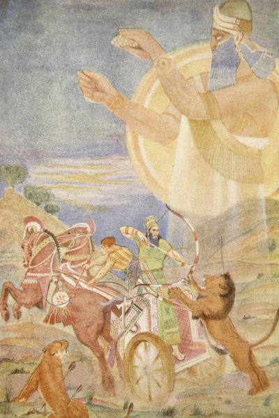 Tiglath-Pileser I. rendezte: Ninib, illusztráció a Babilónia és Asszíria mítoszai és legendái című filmből, Lewis Spence alkotó: Evelyn Paul