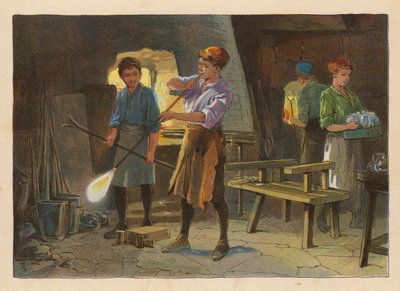 Kis munkások: Üvegfúvás (színes litográfia) alkotó: Evelyn Stuart Hardy