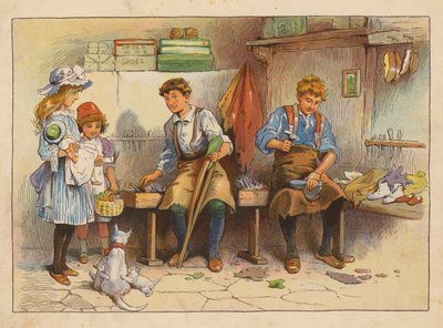 Kis munkások: A csizma- és cipőkészítő (színes litográfia) alkotó: Evelyn Stuart Hardy