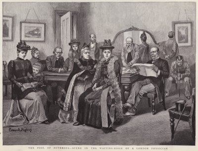 A Bethesda medence – jelenet egy londoni orvos várótermében (litho) alkotó: Everard Hopkins