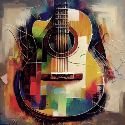 Absztrakt gitár, zenei fali dekoráció, keretes vászon nyomatok alkotó: F. Abderrahim