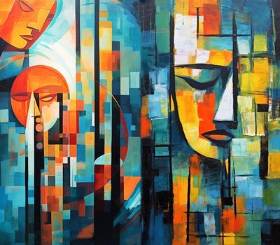 Absztrakt figuratív színes festmény, nyomtatható digitális művészet alkotó: F. Abderrahim