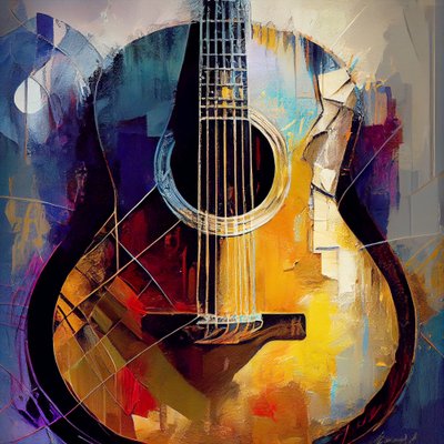 Gitár absztrakt festmény vastag ecsetvonásokkal Vászon, Wall Art | Vászon nyomatok alkotó: F. Abderrahim