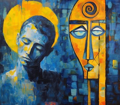 Modern absztrakt szomorú arcfestés, olcsó plakátnyomatok online alkotó: F. Abderrahim