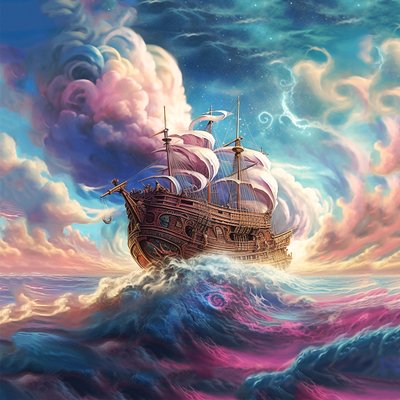 Hajó vitorlázás az absztrakt felhők, szürreális égbolt, Wall Art | Vászon nyomatok alkotó: F. Abderrahim