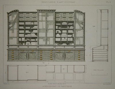 Írószerszekrény terv, 1900 körül megjelent "Menuiserie d