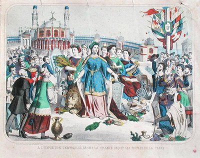 Franciaország fogadja a világ népét az 1878. évi világkiállításon (színes litográfia) alkotó: F. C. Wentzel