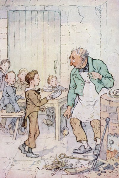 Illusztráció Oliver Twisthez (színes litó) alkotó: F. M. B. Blaikie