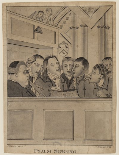 Zsoltáréneklés, 1822. augusztus 9. (toll, ecset és tinta papíron) alkotó: F. P. Fulcher