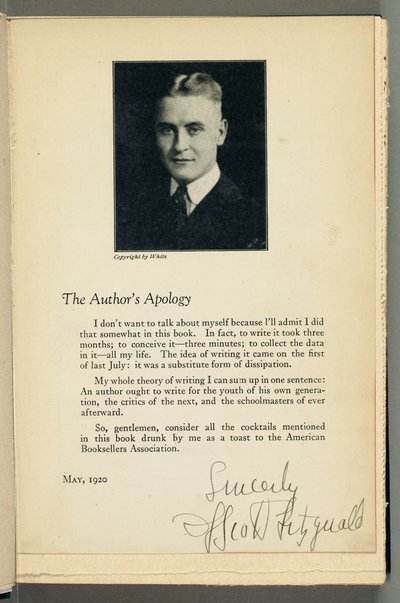 A Paradicsom ezen oldala aláírt példánya alkotó: F. Scott Fitzgerald