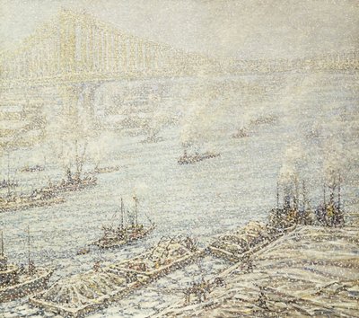 East River, New York, tél, 1915 körül (olaj, vászon) alkotó: F. Usher de Voll