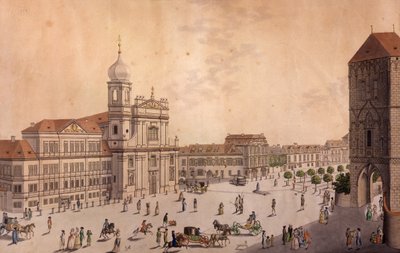 Hybern tér, Prága (színes rézkarc és rézmetszet) alkotó: F. and Heger, P. Heger