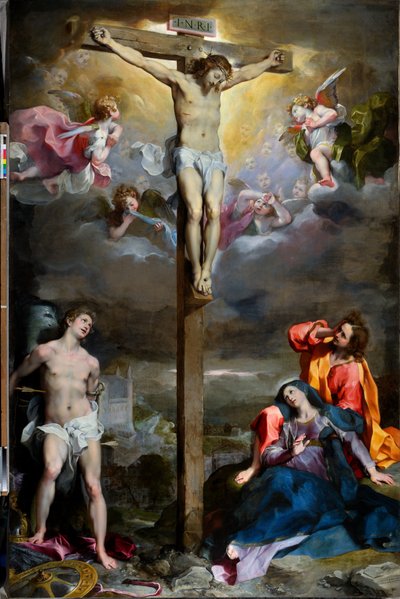 Krisztus keresztre feszítése Szűzanya, Szent János evangélistával és Szent Sebestyénnel alkotó: Federico Fiori Barocci or Baroccio