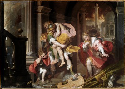 Enee, aki a vállán hordja apját, Anchise-t, és a trójai festmény tüze elől menekül Federico Fiori dit il Barocci (1528/35-1612) 1598 V. 179x253 cm Róma, Galleria Borghese alkotó: Federico Fiori Barocci or Baroccio