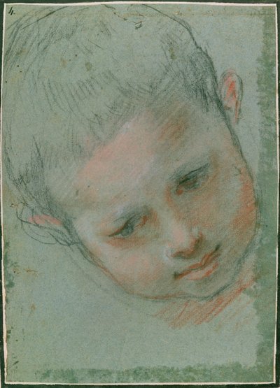 Egy fiú feje, 1586-89 körül fekete, piros, fehér és hús tónusú kréta) alkotó: Federico Fiori Barocci or Baroccio