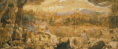 Vadászjelenet a képzeletbeli Firenzével, Federico Zuccaro (kb. 1540-1609) alkotó: Federico Zuccaro