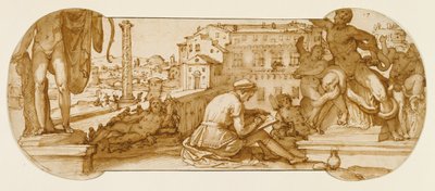 Taddeo a Vatikáni Belvedere udvarban, a Laocoön rajzolása alkotó: Federico Zuccaro