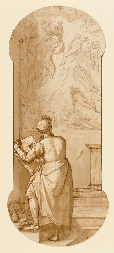 Taddeo a Sixtus-kápolnában Michelangelo „Utolsó ítéletét” rajzolja alkotó: Federico Zuccaro